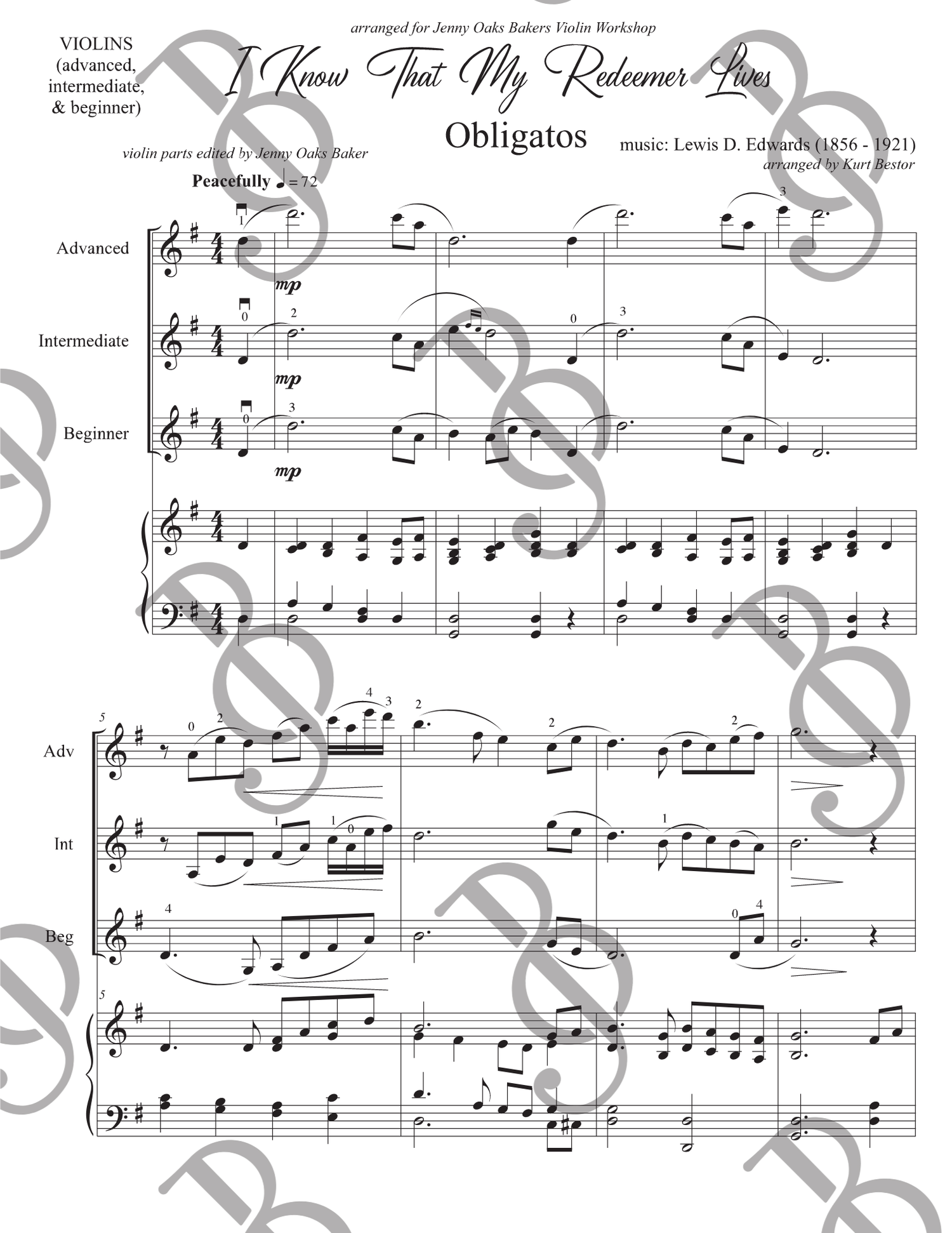 I Know That My Redeemer Lives Obligatos Violin Sheet Music — Jenny